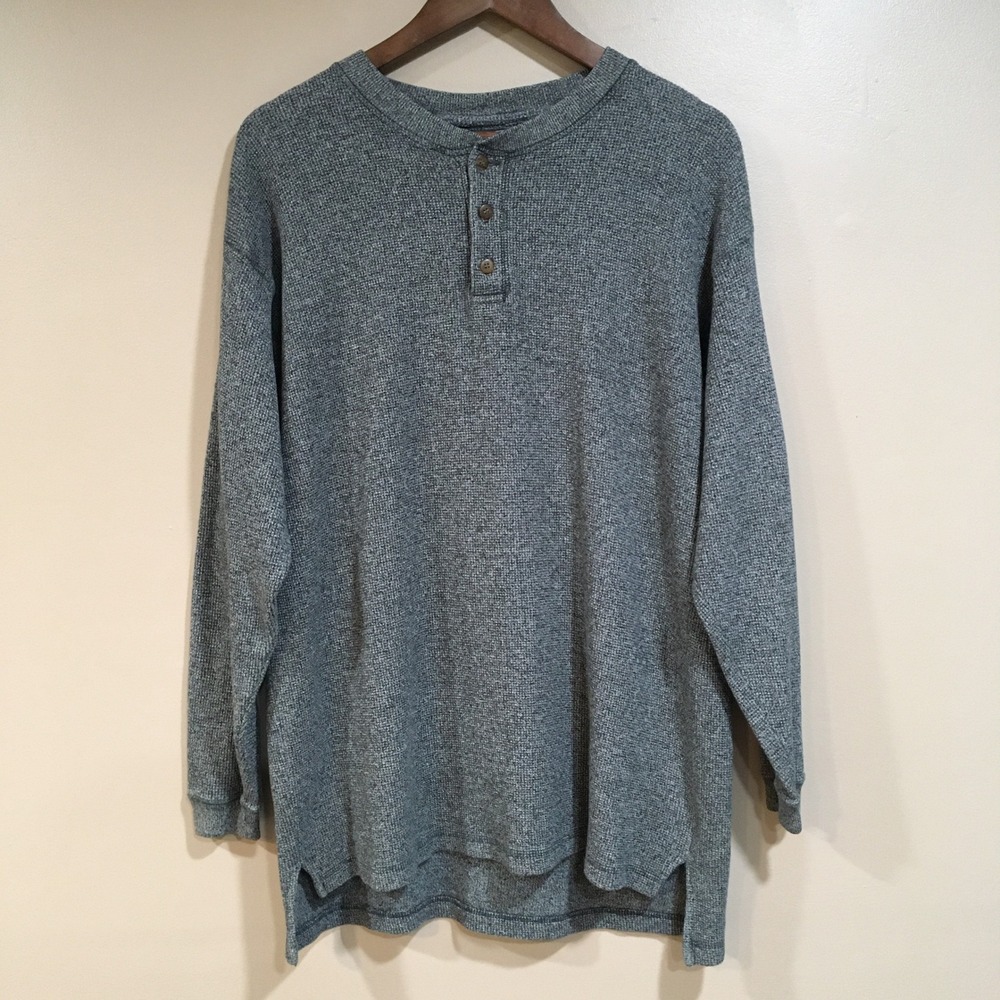 Vintage Chesterfield Henley Shirt Mens XL Dark Gray Waffle Knit Casual Basic